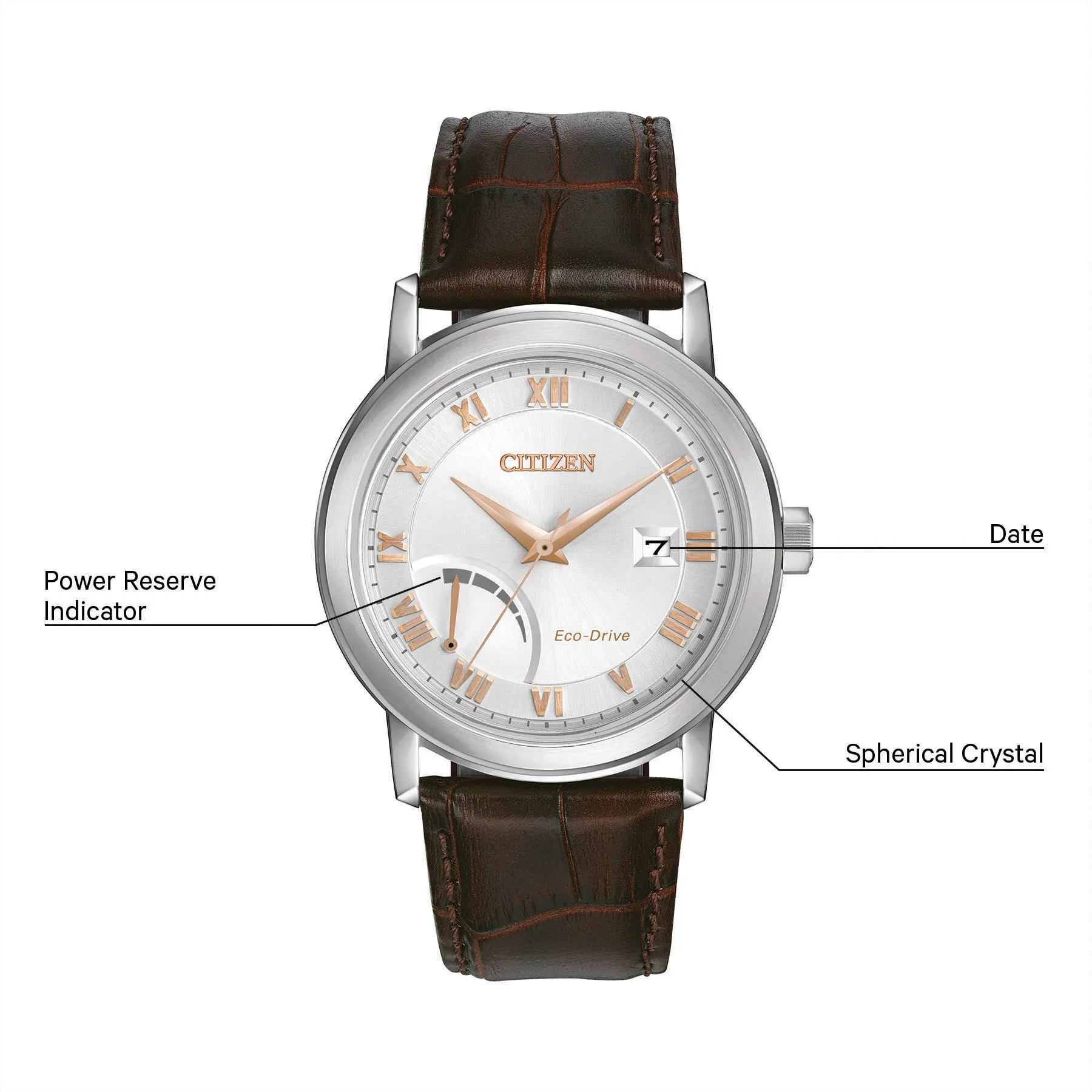 PRT- Men's Eco-Drive AW7020-00A Brown Leather Strap Watch | CITIZEN